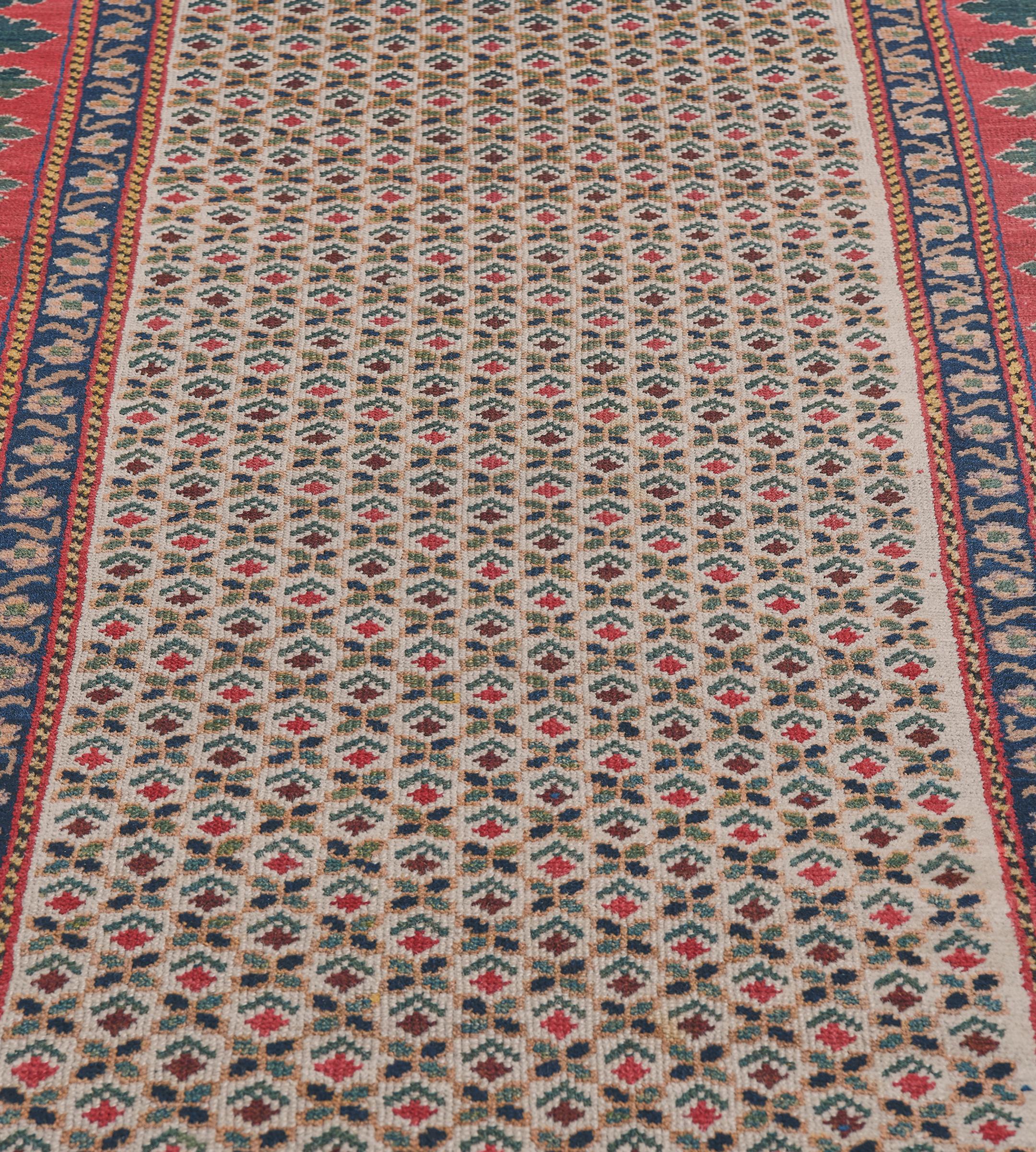 Wool Floral Antique Caucasian Runner with Bold Border For Sale 1