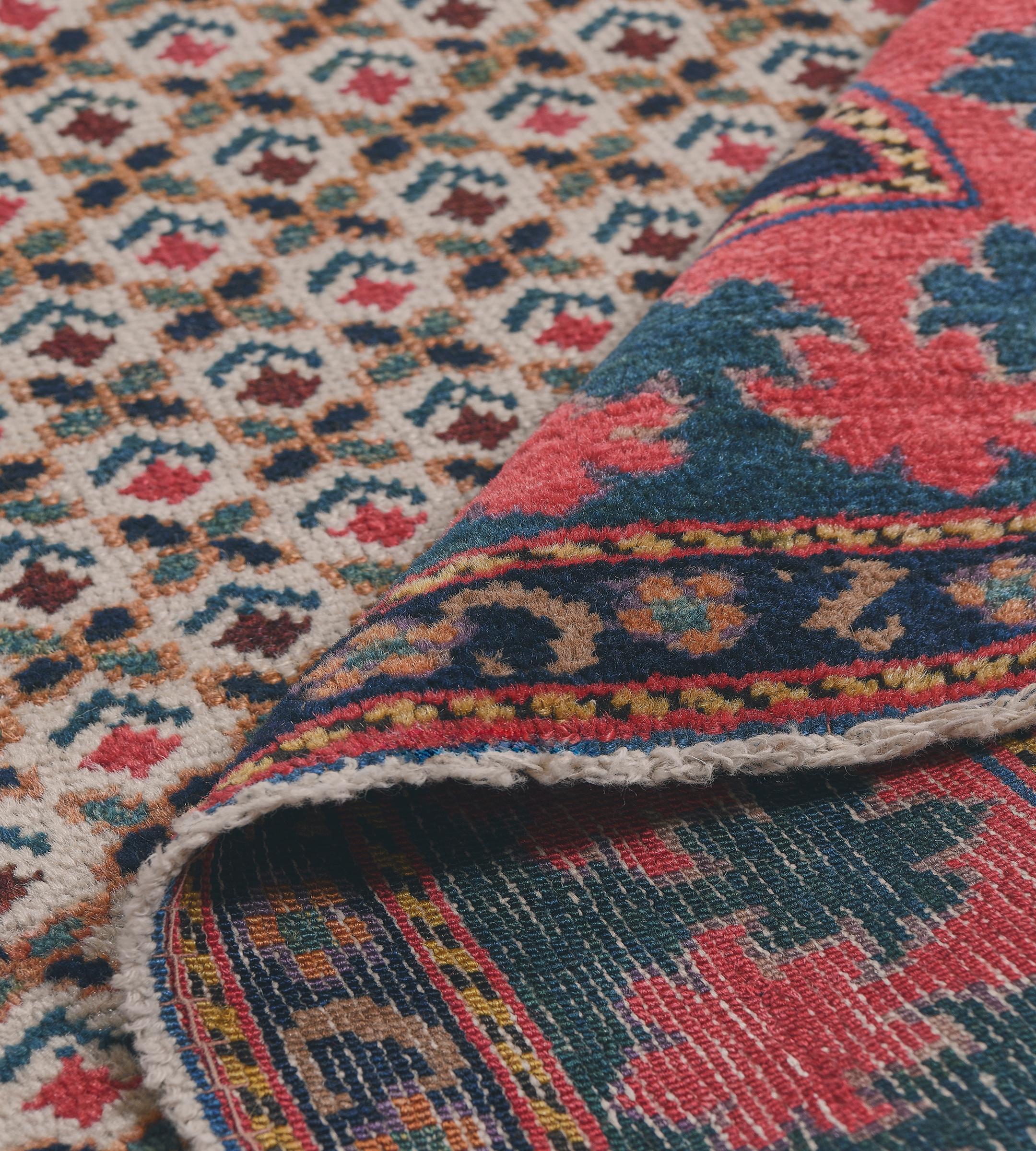 Wool Floral Antique Caucasian Runner with Bold Border For Sale 3