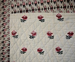Wool Flowers Woven on Linen Quilt French, 18th Century
