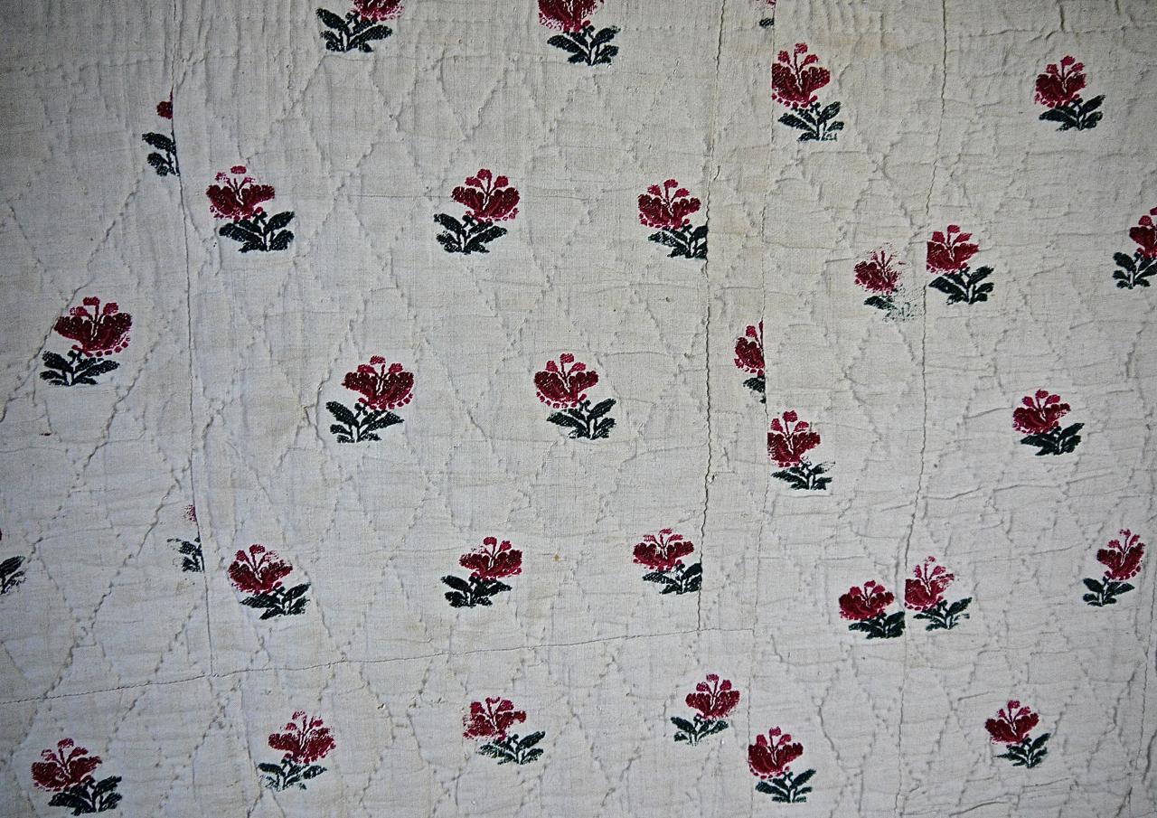 Wool Flowers Woven on Linen Quilt French, 18th Century 1