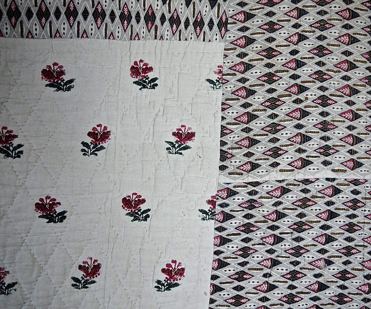 Wool Flowers Woven on Linen Quilt French, 18th Century 4