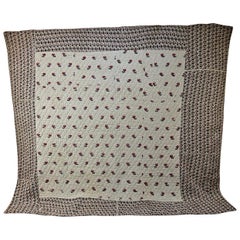 Antique Wool Flowers Woven on Linen Quilt French, 18th Century