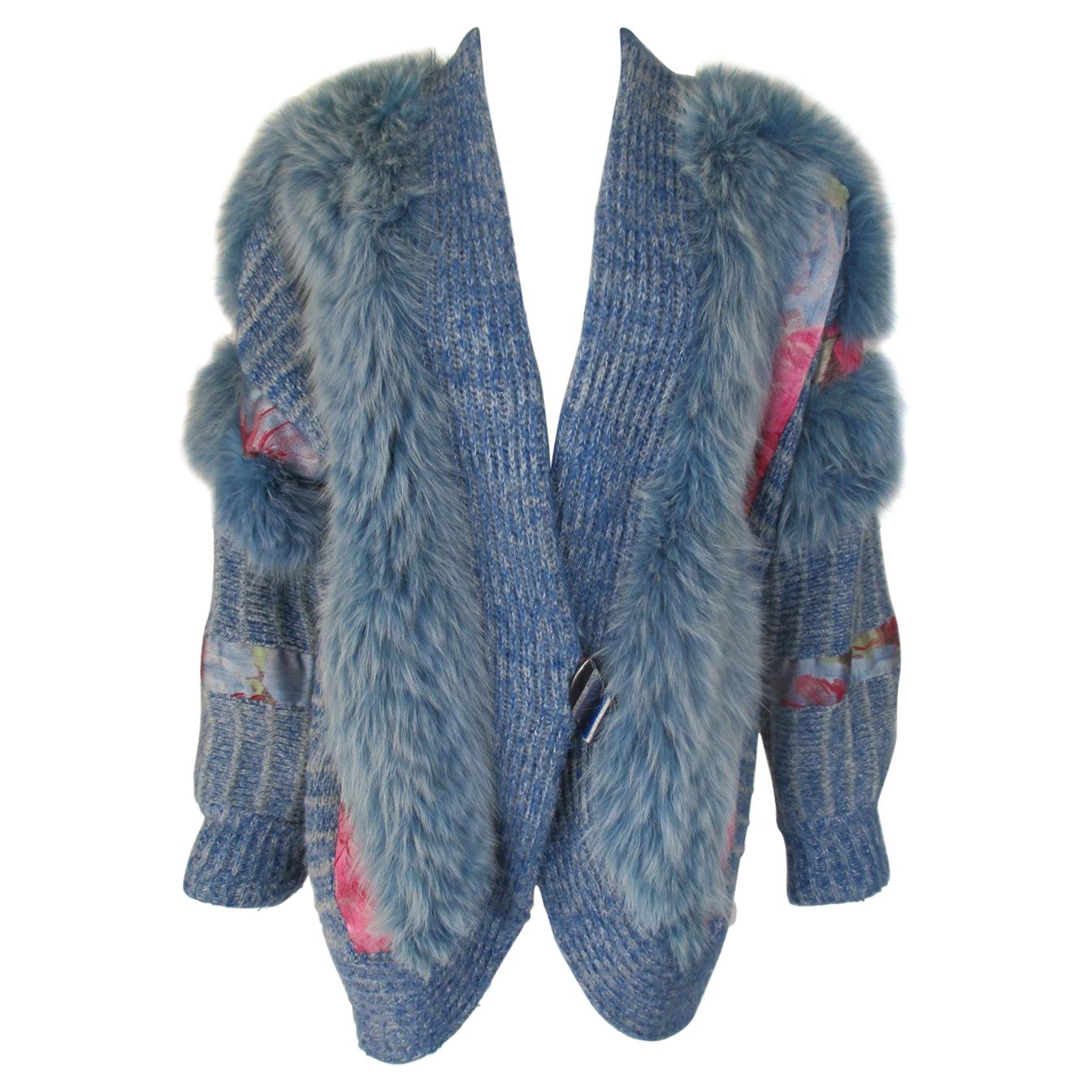 Wool Fox Fur coat vest with appliqués For Sale