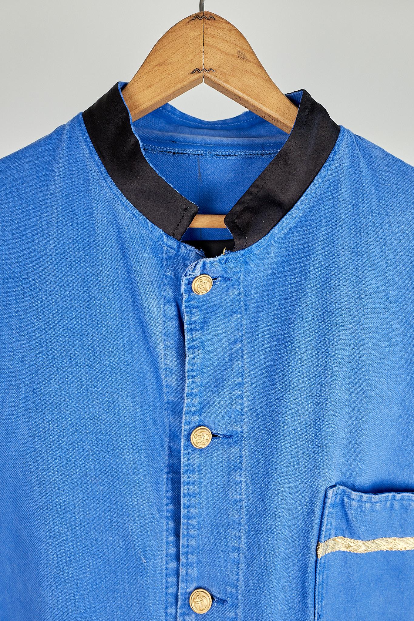 Wool Fringes Embellished Pockets Blue Cobalt Cotton French Work Wear J Dauphin 3