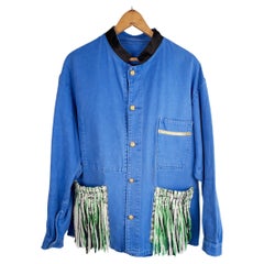  Wool Fringes Embellished Pockets Blue Cobalt Cotton French Work Wear J Dauphin