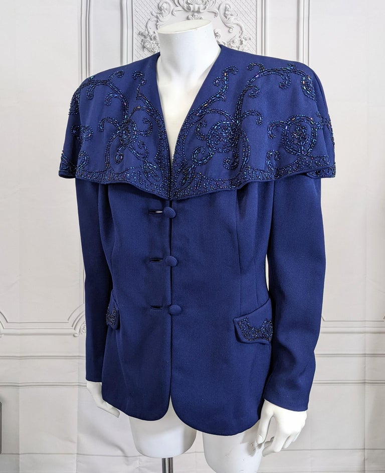 40s Gabardine Jacket With Pearls And Rhinestone Detail By Forstman