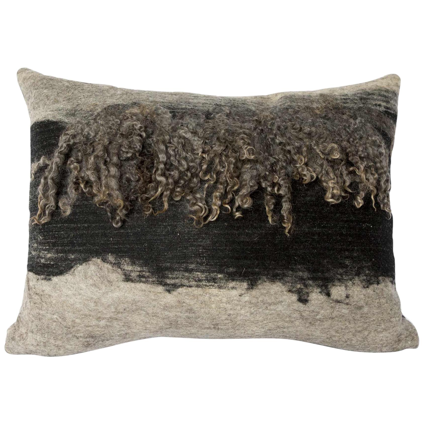 Wool Grey and Black Wensleydale Throw Pillow, Medium, Heritage Sheep Collection