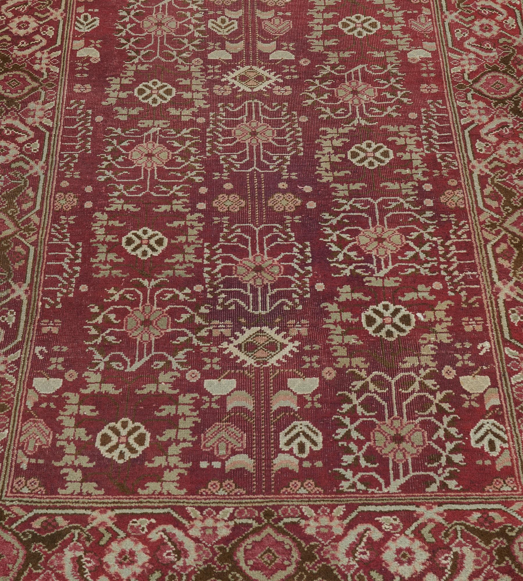 Wool Hand-Knotted Antique Circa-1900 Indian Agra Runner In Good Condition For Sale In West Hollywood, CA