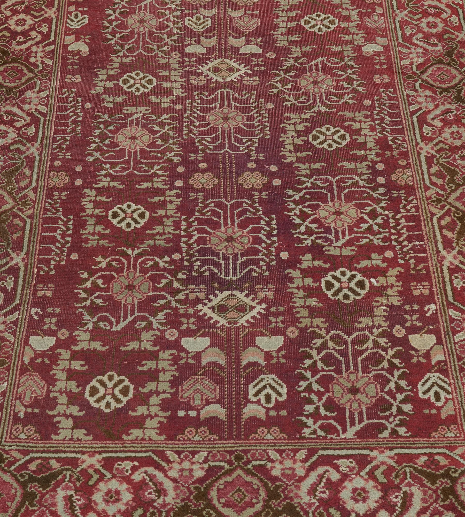 Wool Hand-Knotted Antique Circa-1900 Indian Agra Runner In Good Condition For Sale In West Hollywood, CA