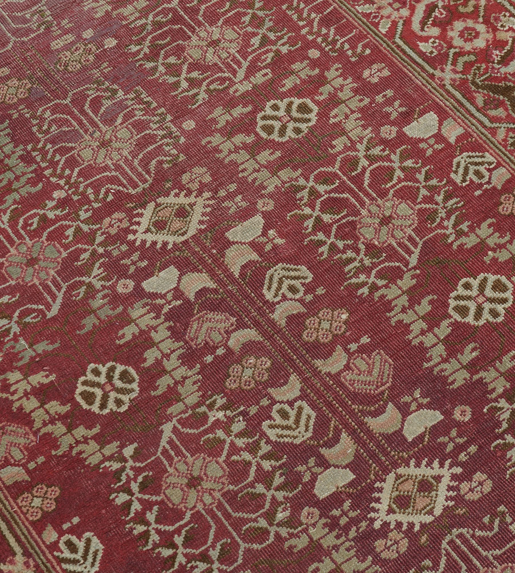 20th Century Wool Hand-Knotted Antique Circa-1900 Indian Agra Runner For Sale