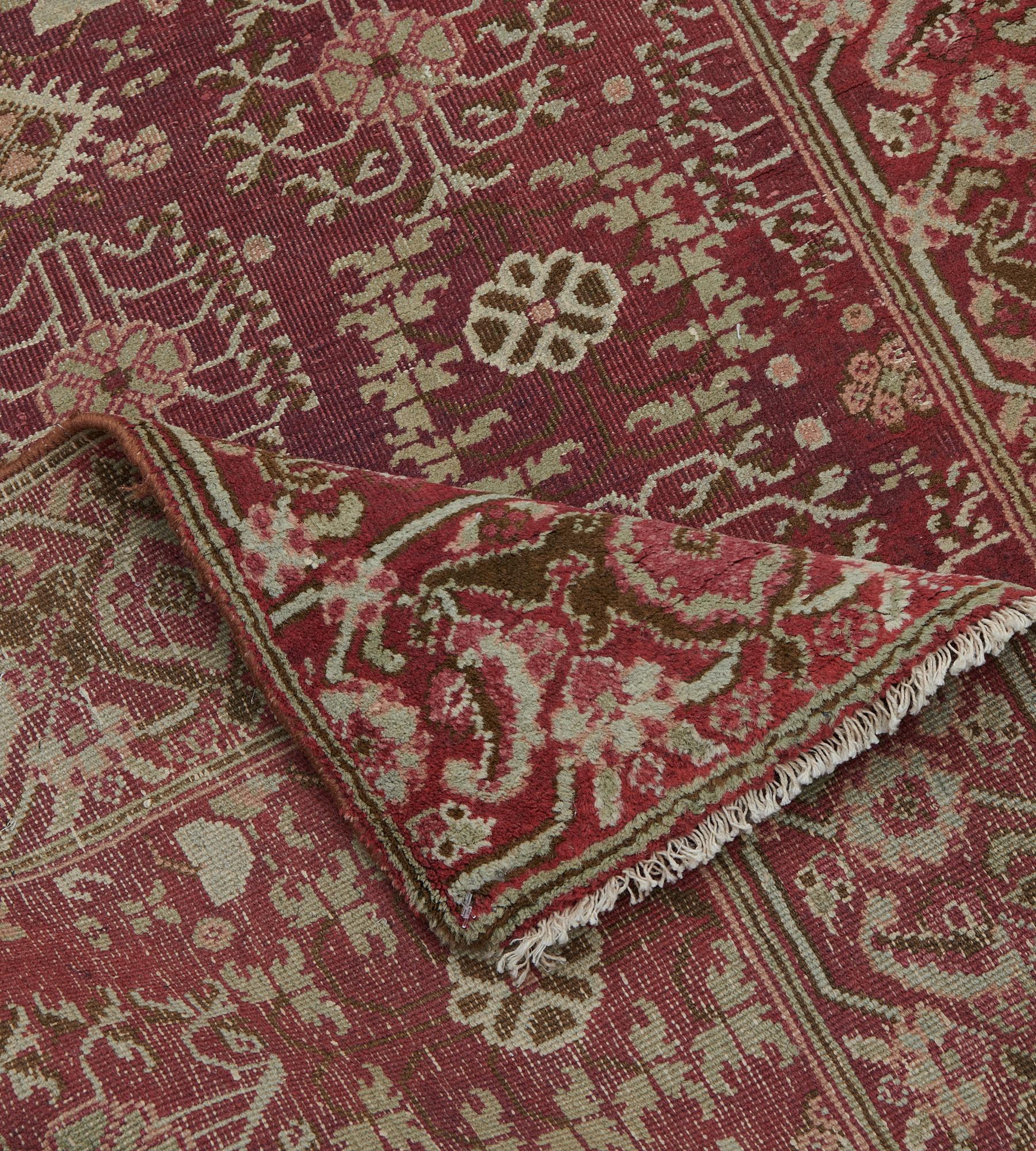 Wool Hand-Knotted Antique Circa-1900 Indian Agra Runner For Sale 2