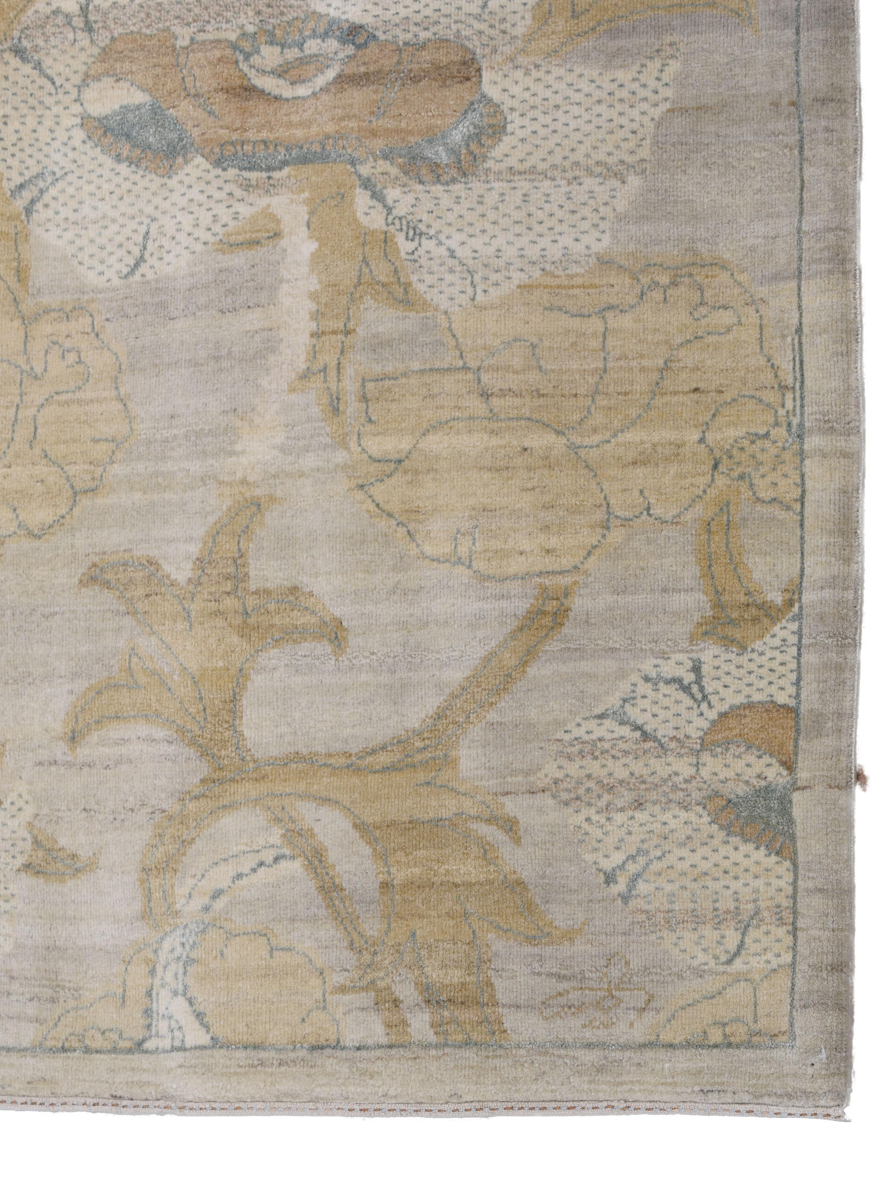 Tintura vegetale Tappeto Art Nouveau persiano annodato a mano in lana con riflessi in seta, 9' x 12' in vendita