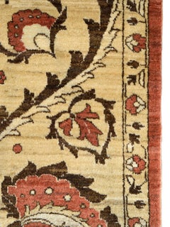 Wool Hand-Knotted Persian Rug, Ivory Coral Brown Floral Medallion Design, 5x8