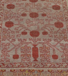 Wool Hand-Woven Antique Coral-Red Pomegranate Khotan Rug