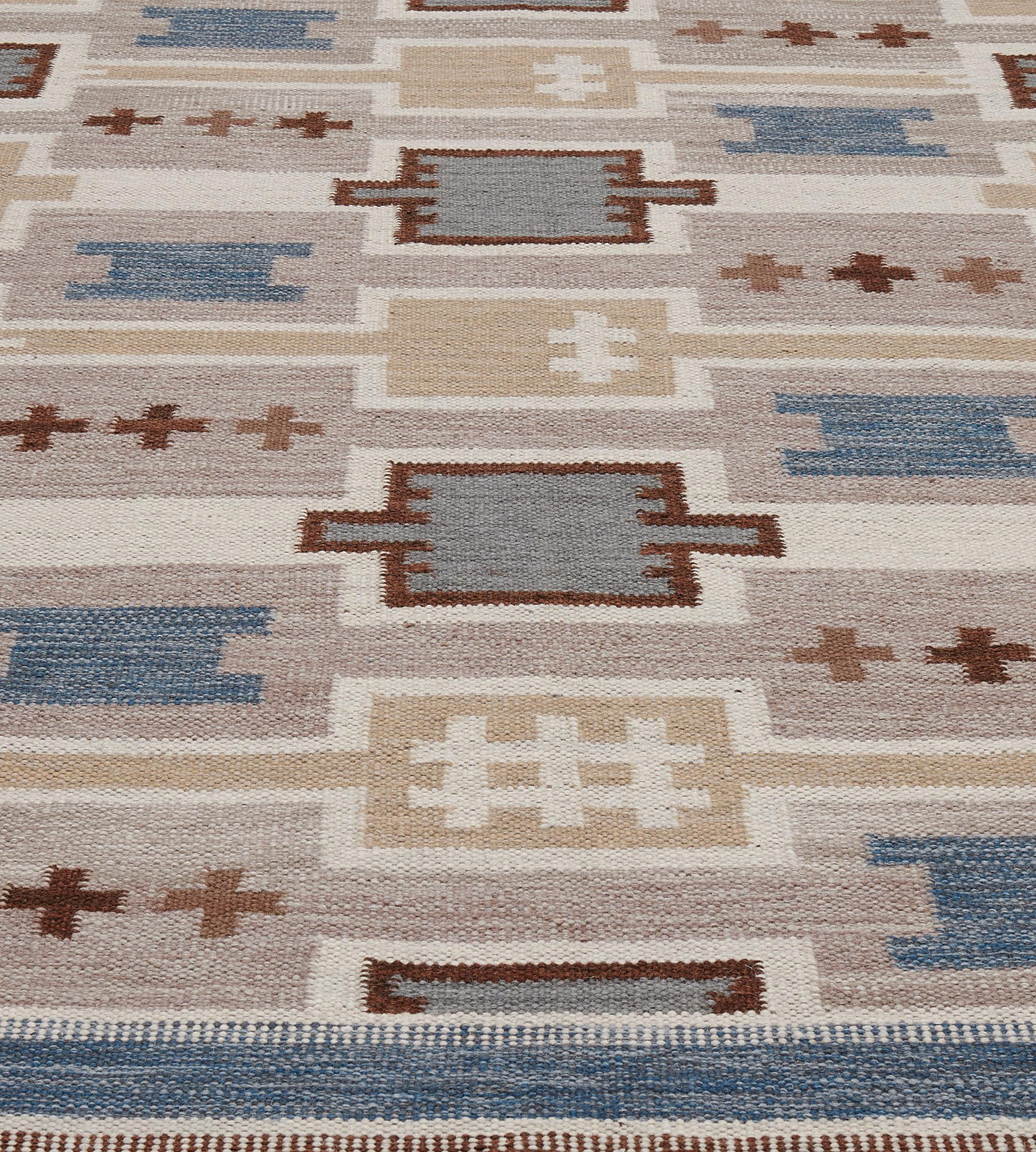 The Swedish collection is inspired by popular Swedish rugs in the midcentury. Their signature geometries are realized in hand-woven wool and have a true vintage spirit. Can be customized to any color, shape, and size. 