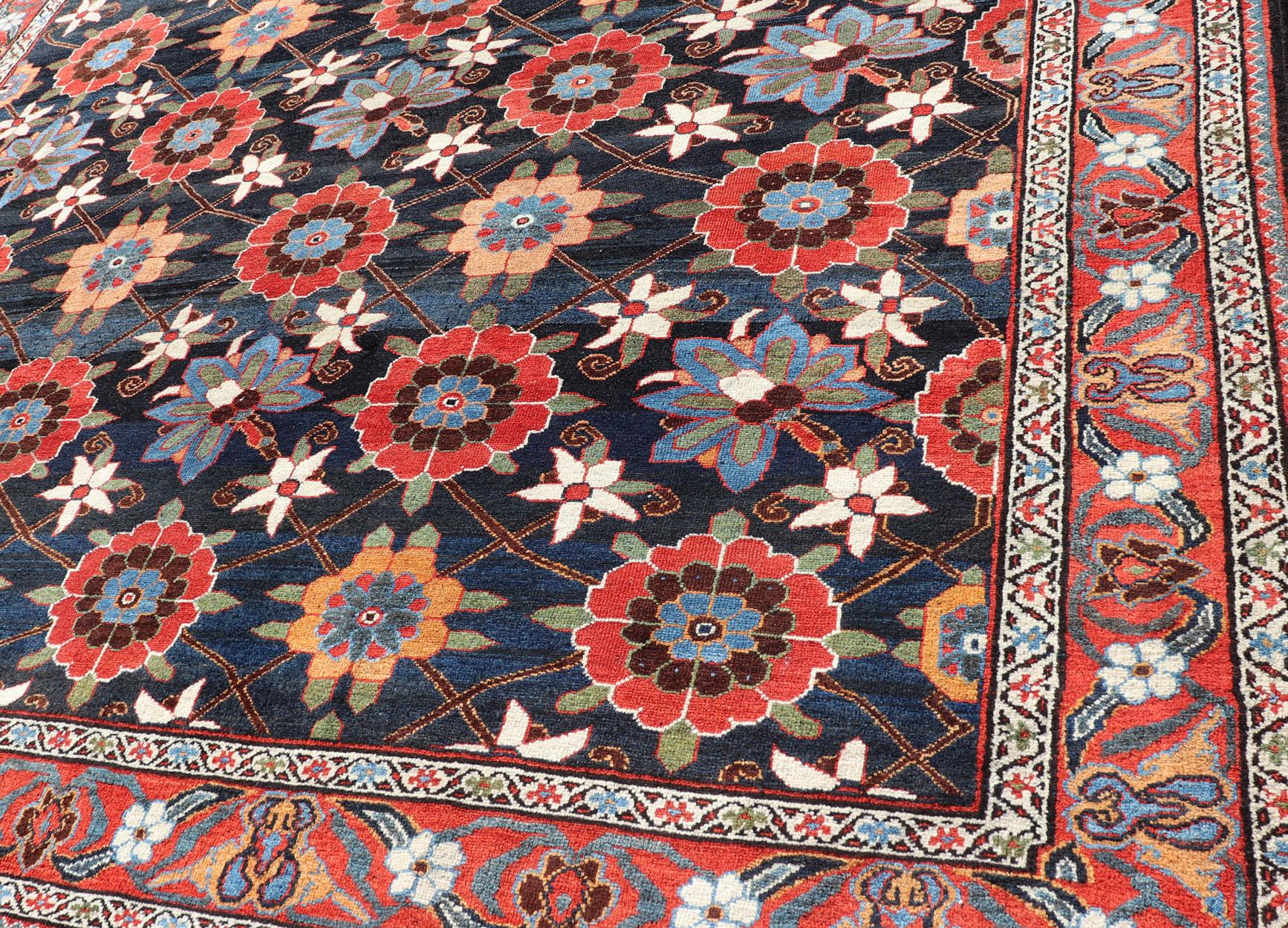 Malayer Wool Handknotted Antique Persian Gallery Bakhitari Rug in All-Over Floral Design For Sale