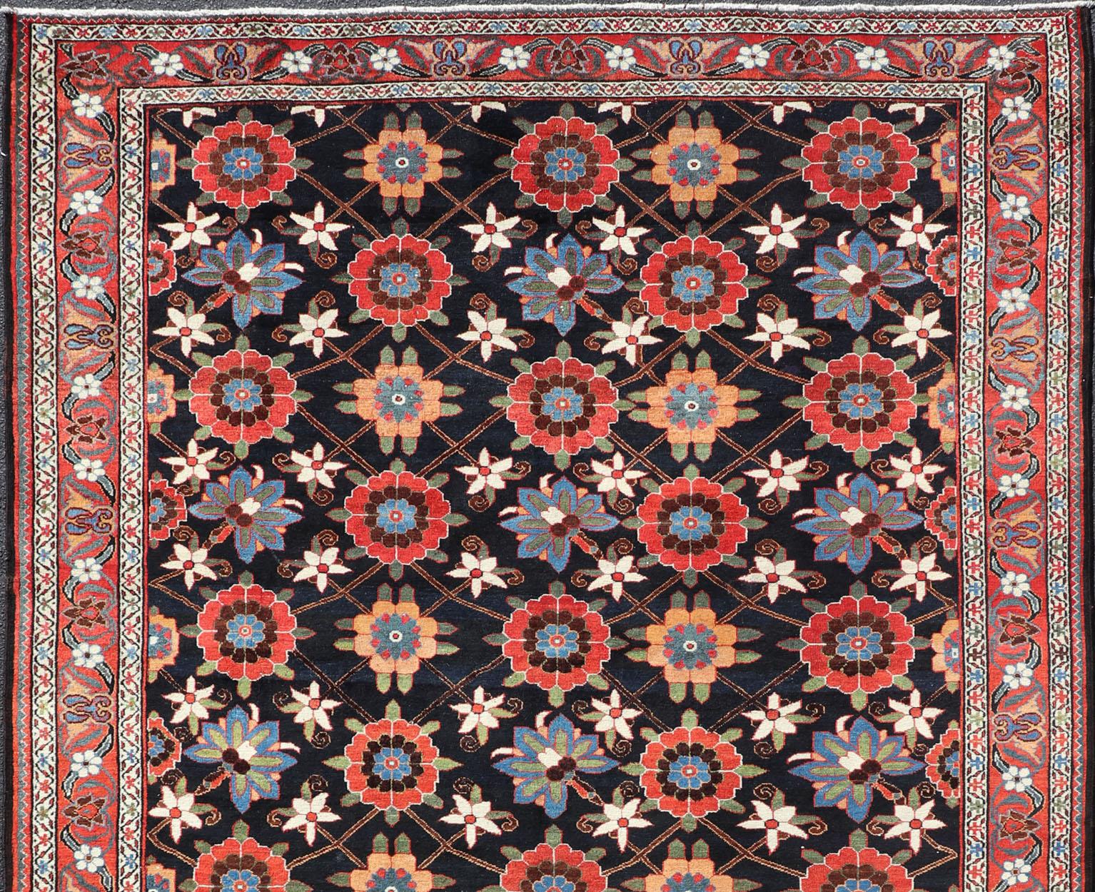 Wool Handknotted Antique Persian Gallery Bakhitari Rug in All-Over Floral Design In Good Condition For Sale In Atlanta, GA