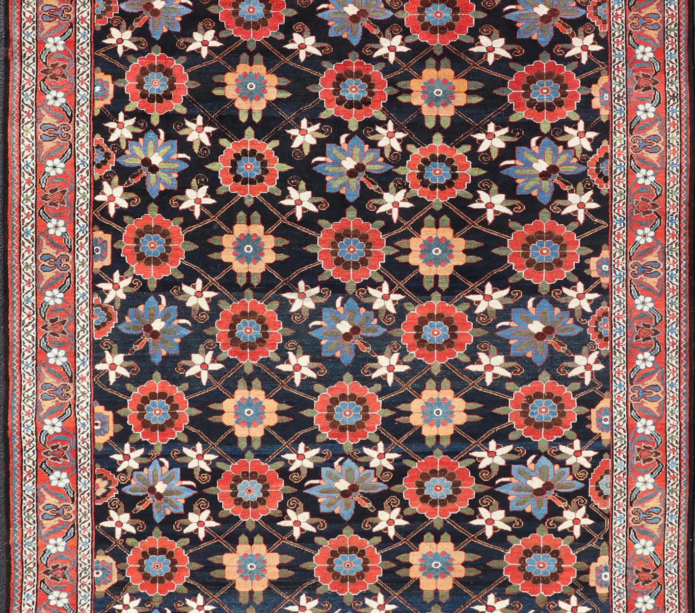 20th Century Wool Handknotted Antique Persian Gallery Bakhitari Rug in All-Over Floral Design For Sale