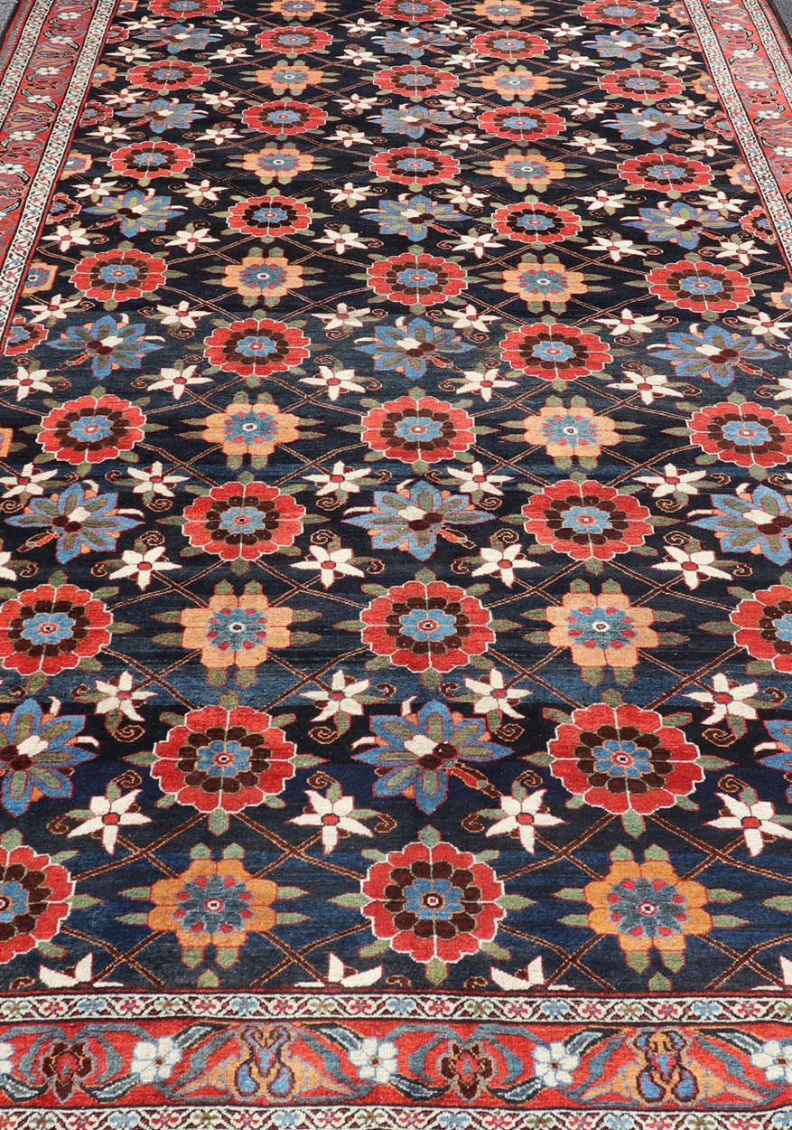 Wool Handknotted Antique Persian Gallery Bakhitari Rug in All-Over Floral Design For Sale 2
