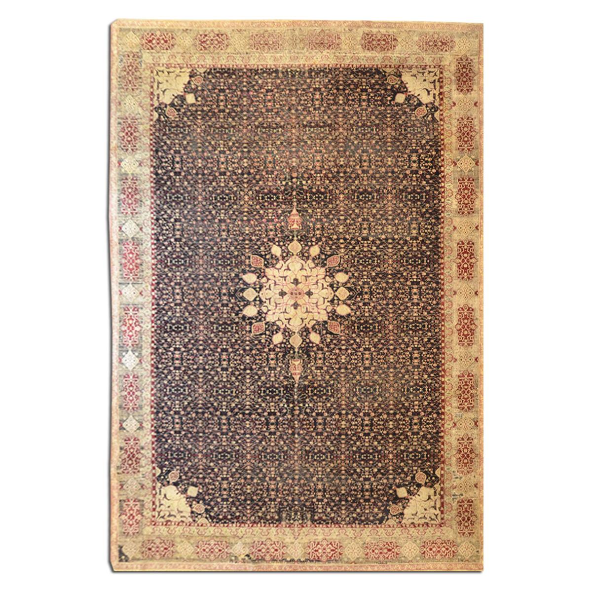 Hand-Knotted  Wool Handmade Antique Indian Agra Rug with Medallion Design For Sale