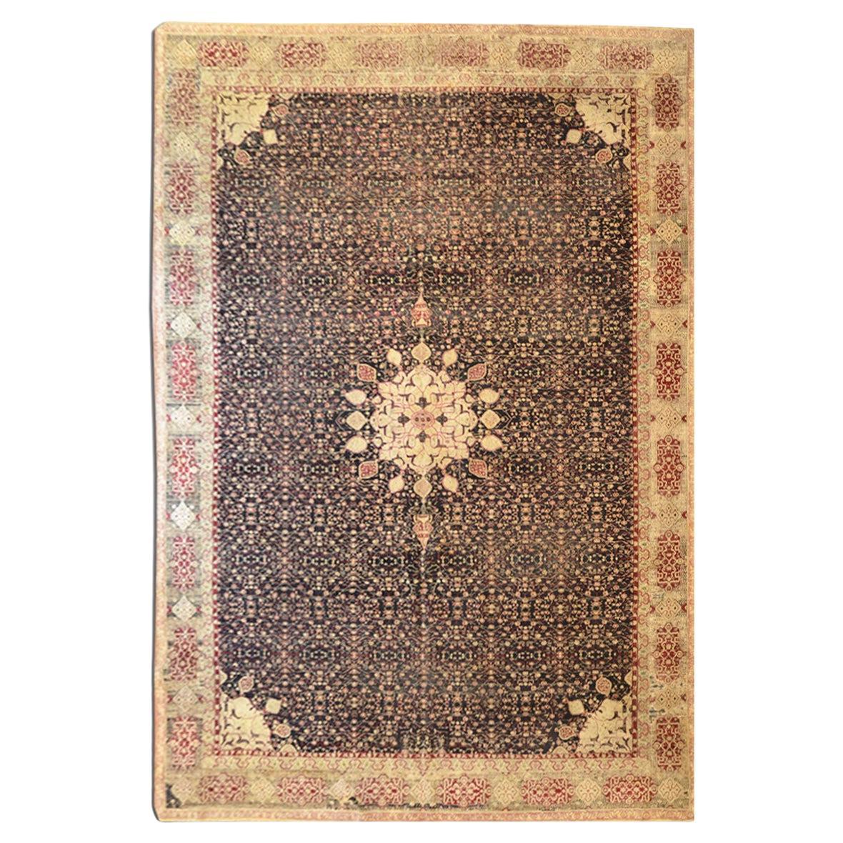  Wool Handmade Antique Indian Agra Rug with Medallion Design For Sale