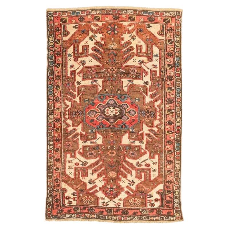 Wool Handmade Antique Kazak Caucasian Rug Geometric Flower Design, circa 1900 For Sale