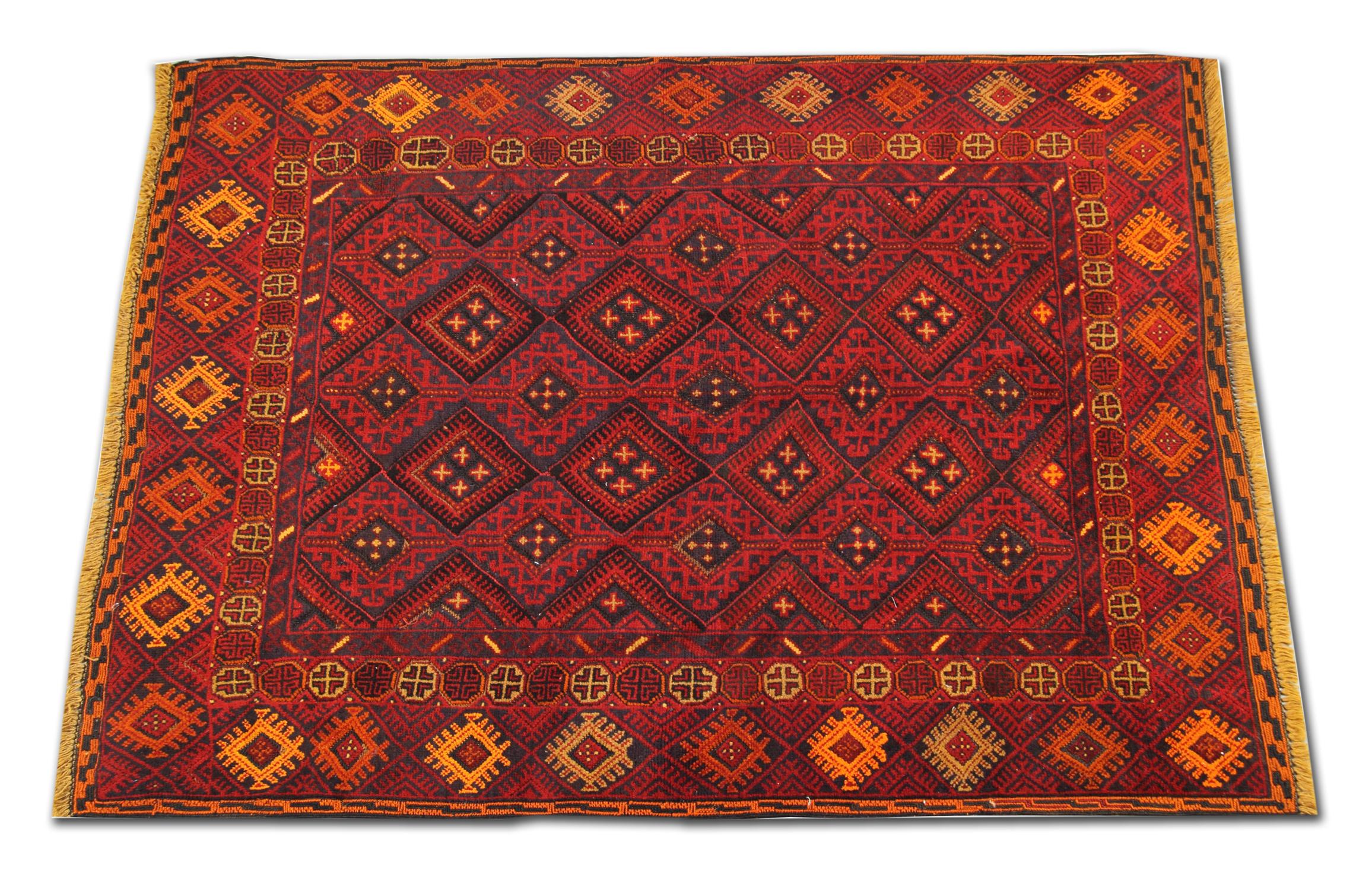Afghan Wool Handmade Carpet Oriental Rug Traditional Deep Red Rugs Square Turkmen