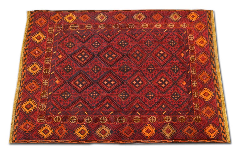 Vegetable Dyed Wool Handmade Carpet Oriental Rug Traditional Deep Red Rugs Square Turkmen