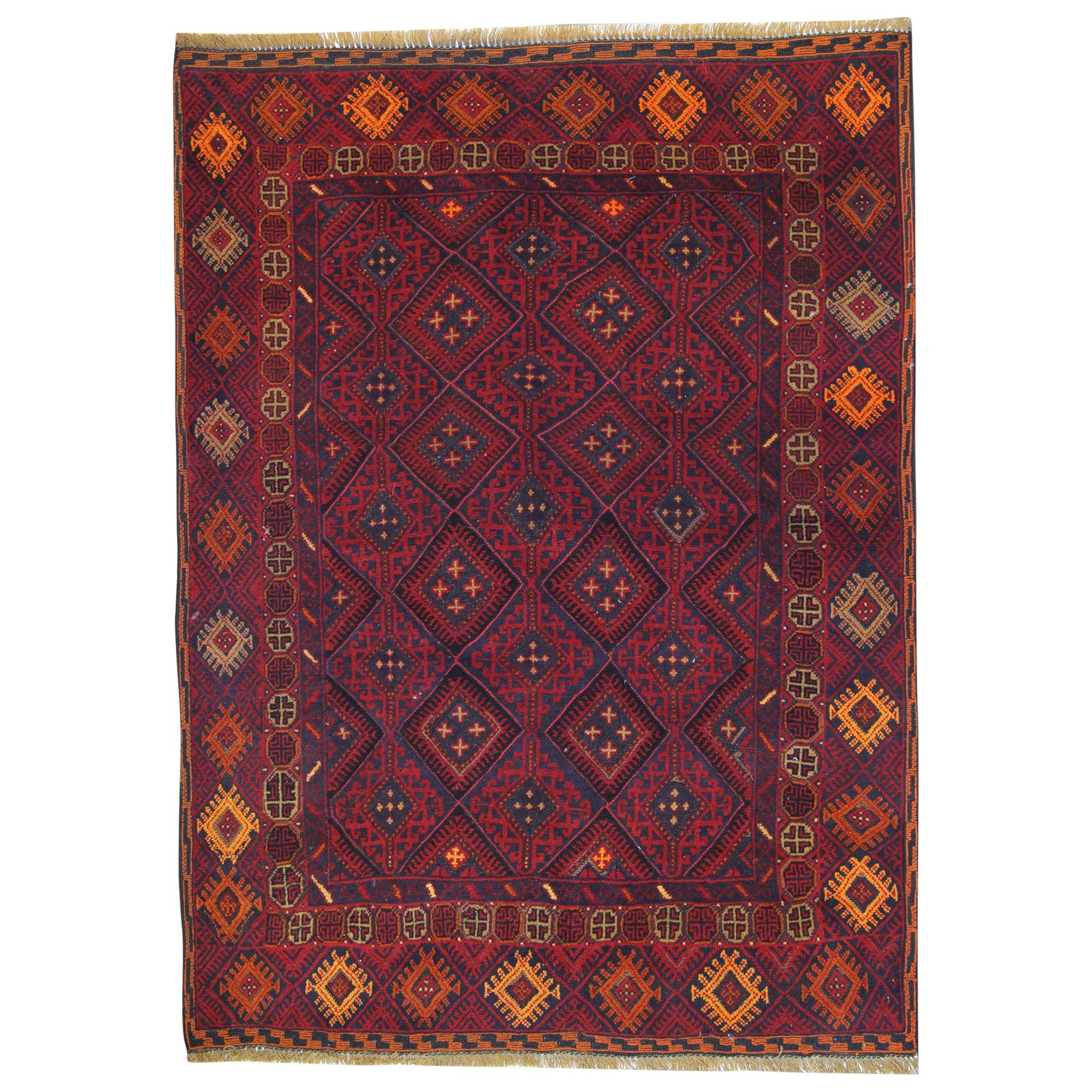 Handgefertigter Wollteppich Orientteppich Traditionell Tiefrot Teppiche  Quadratisch Turkmenisch bei 1stDibs