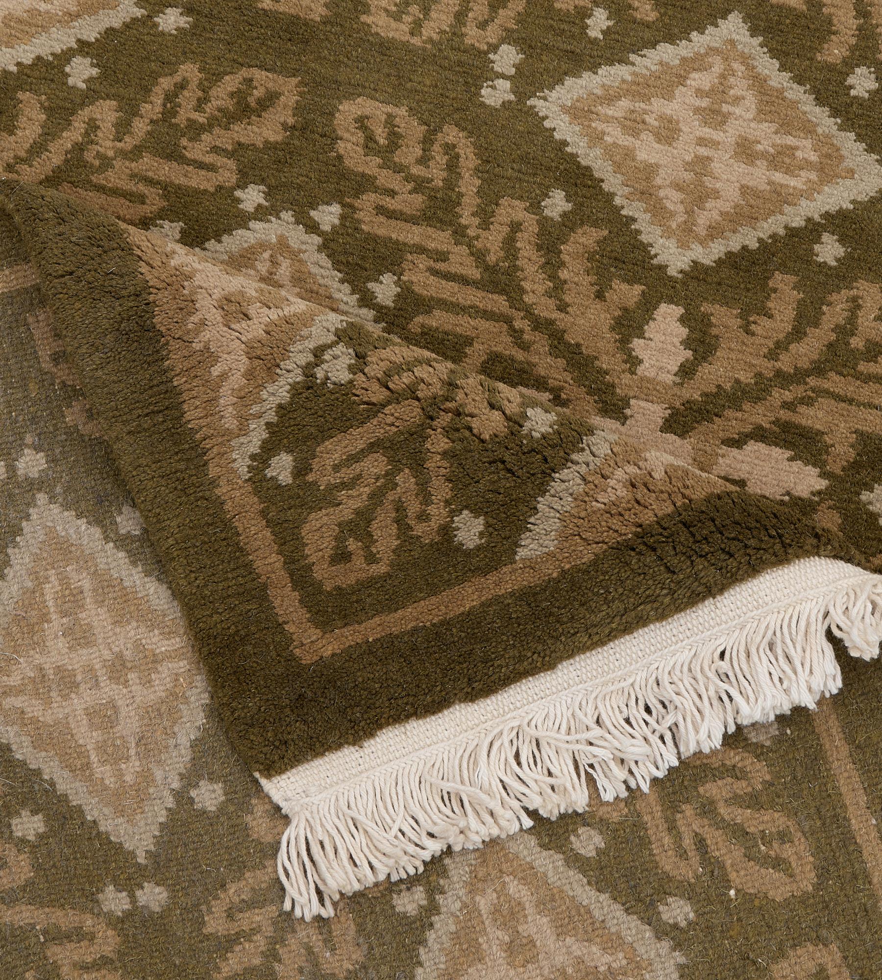 Hand-Knotted Wool Handmade Revival Deco Rug For Sale