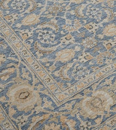 Wool Handwoven Tabriz Inspired Rug, Light Blue, 108\" x 74\"