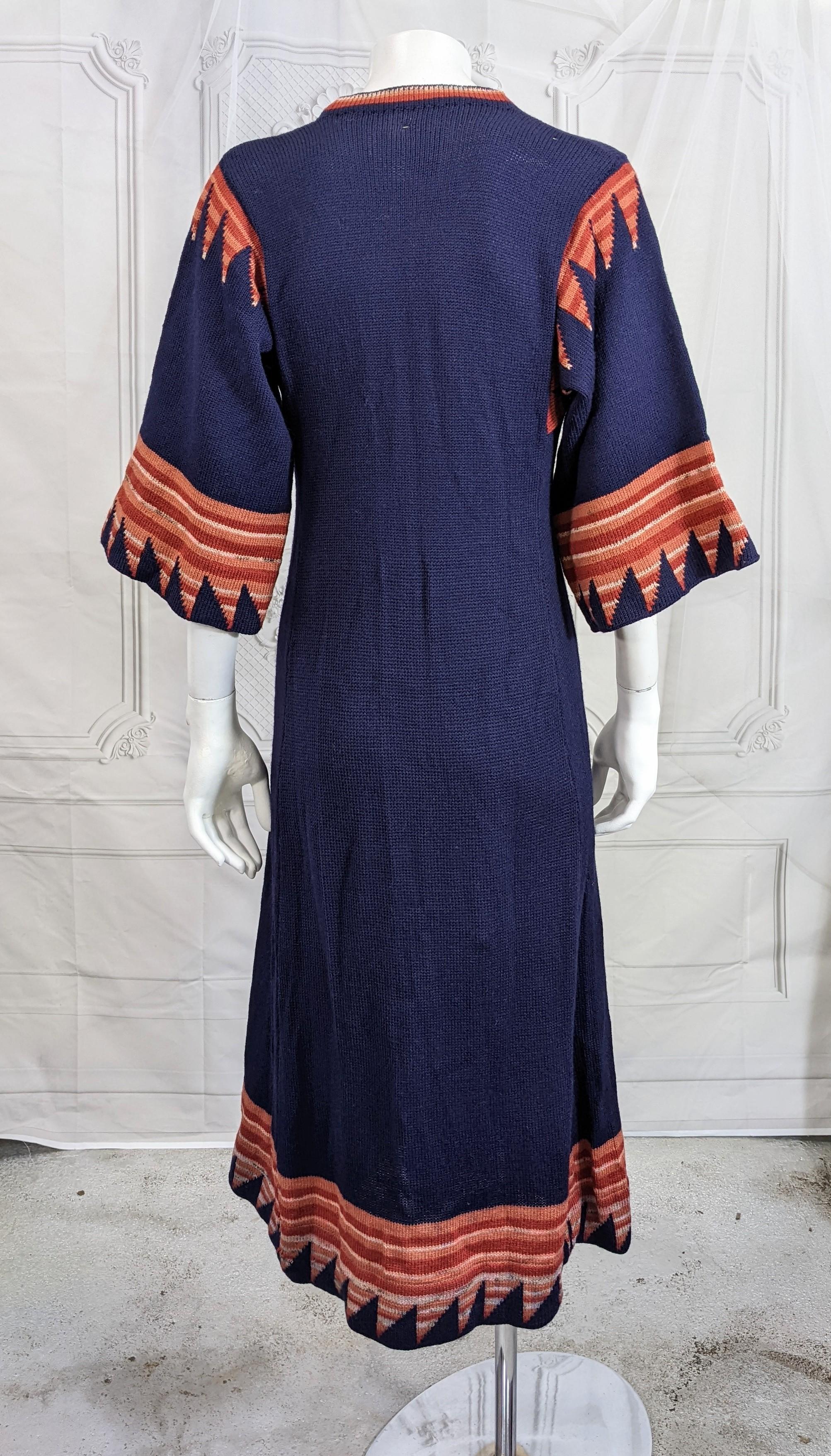 Black Wool Intarsia Knit 1970's Dress, Ulla Heathcoat, UK For Sale