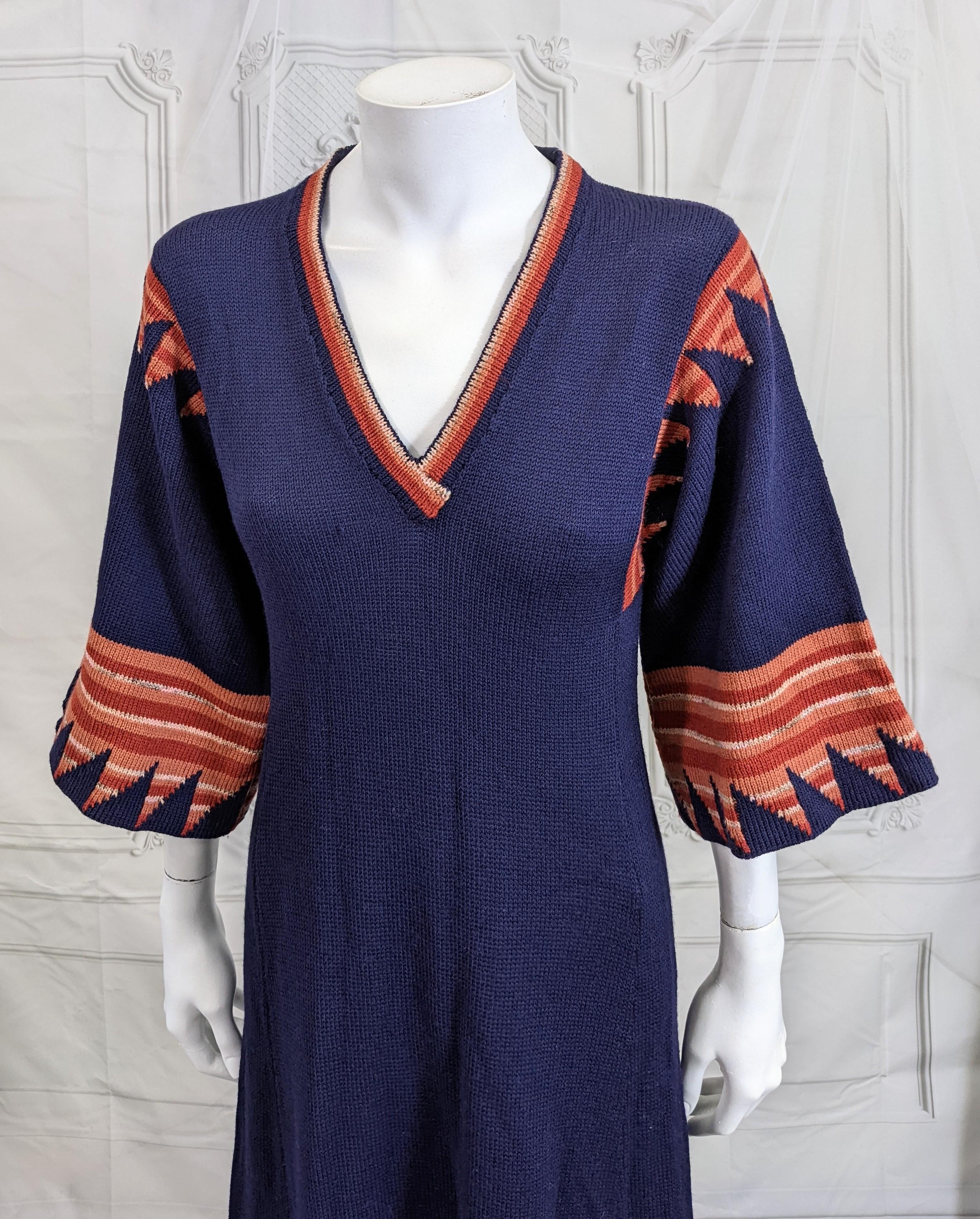 Women's Wool Intarsia Knit 1970's Dress, Ulla Heathcoat, UK For Sale