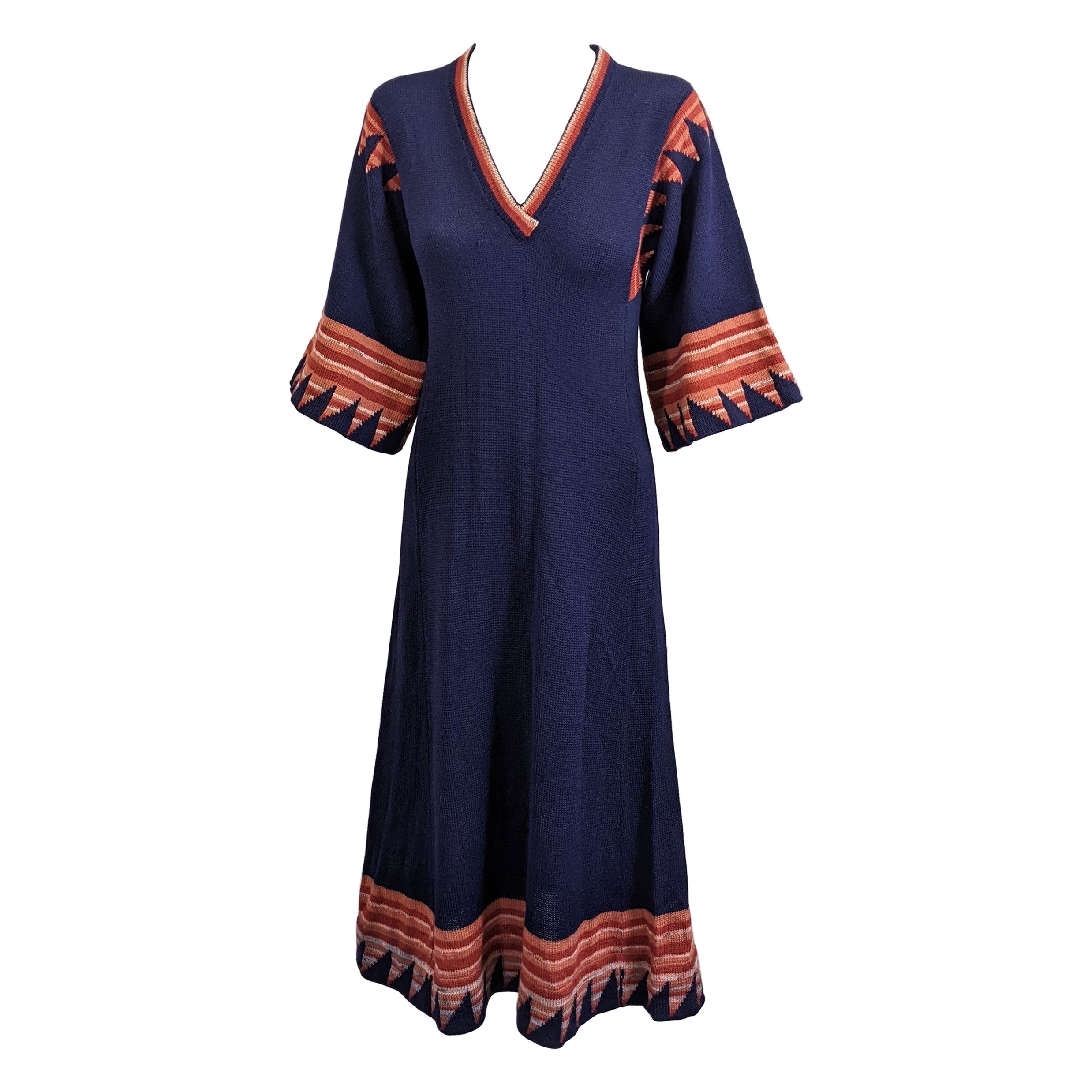 Ulla - Robe en maille de laine Intarsia des années 1970, manteau fourreau, Royaume-Uni en vente