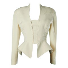 Wool ivory jacket with snaps and piping ribs Thierry Mugler Circa 1990's