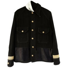 Wool Jacket Military Brown Gold Braid Off White Silk Collar Medium