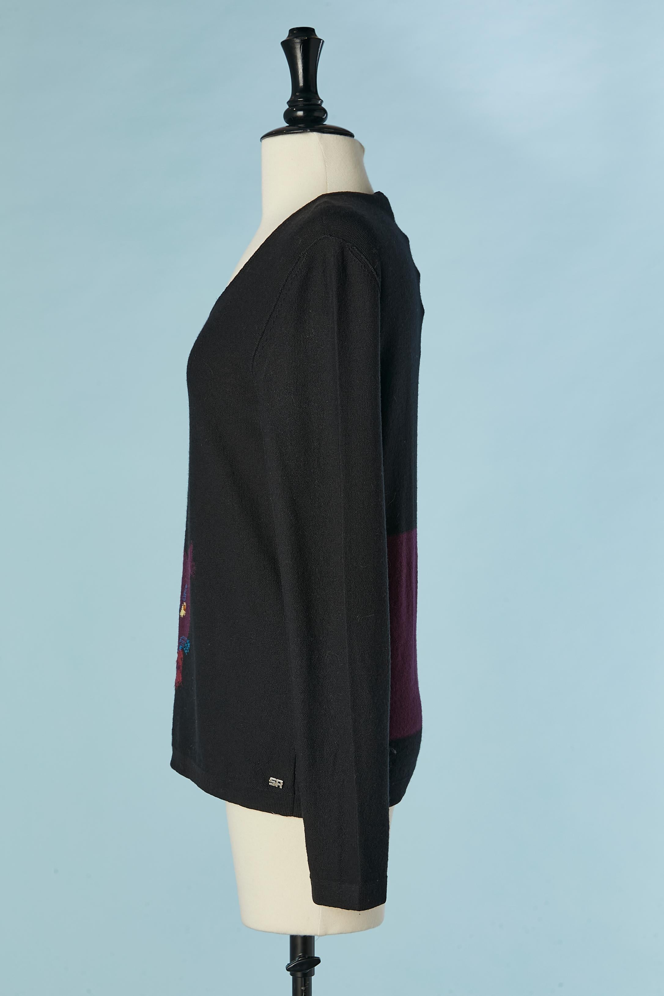 Pull en jacquard de laine à motif de chat Sonia Rykiel Bon état - En vente à Saint-Ouen-Sur-Seine, FR