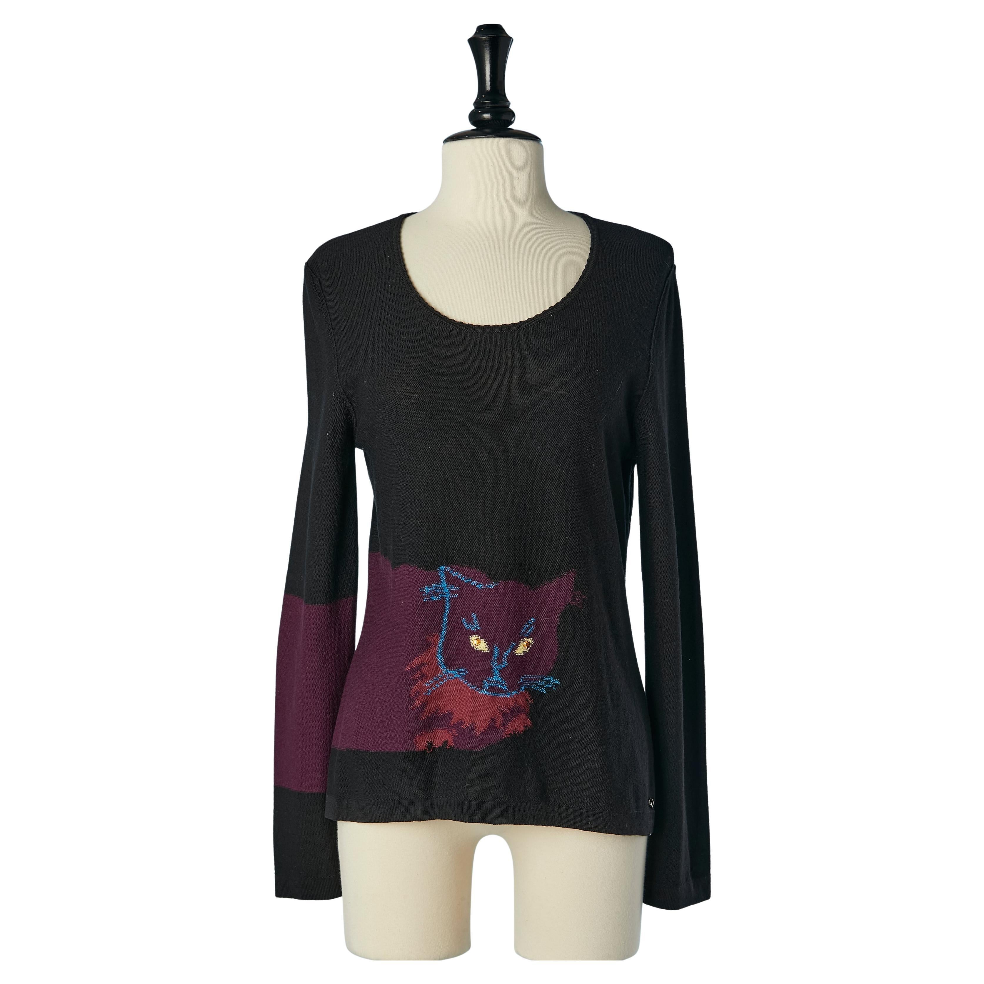 Maglione in lana jacquard con motivo a gatto Sonia Rykiel