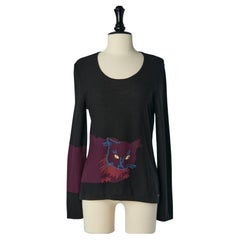 Pull en jacquard de laine à motif de chat Sonia Rykiel