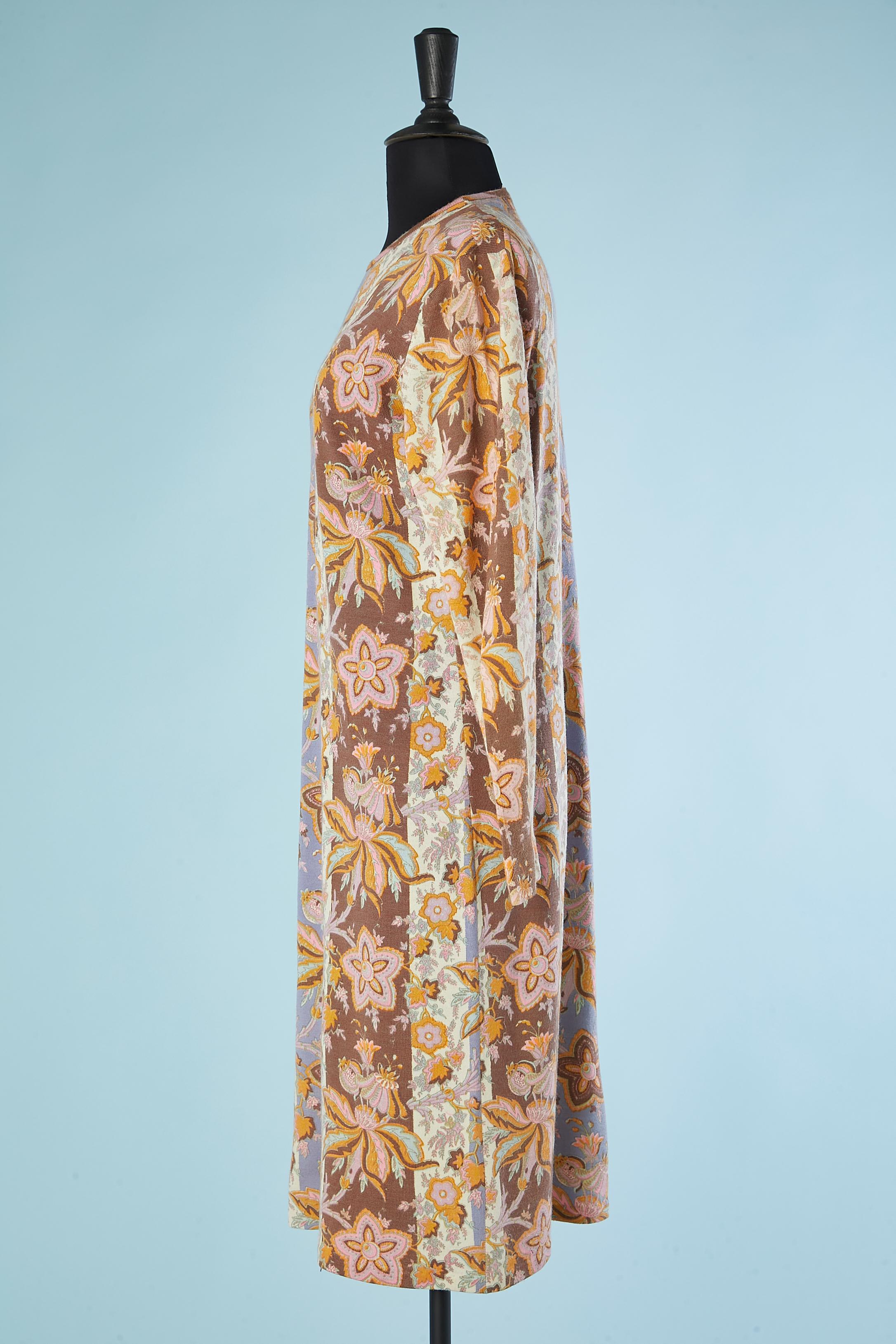 Bedrucktes Kleid aus Wolljersey von Jeanne Lanvin, ca. 1960''s  (Braun) im Angebot