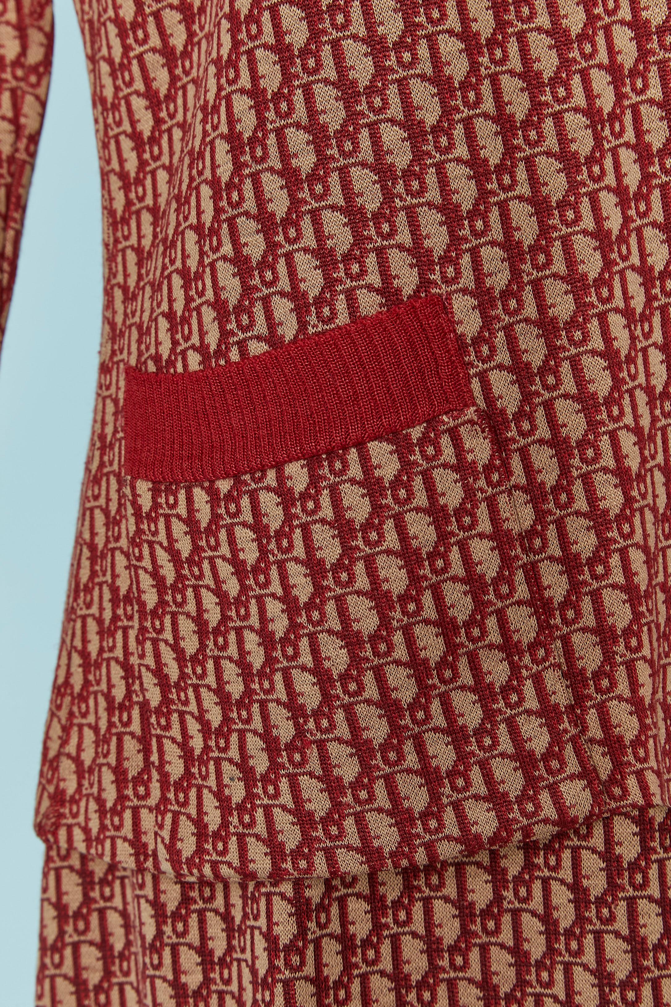 Pullover und Rock aus Wolljersey mit Monogramm CHRISTIAN DIOR CIRCA 1970 (Braun) im Angebot