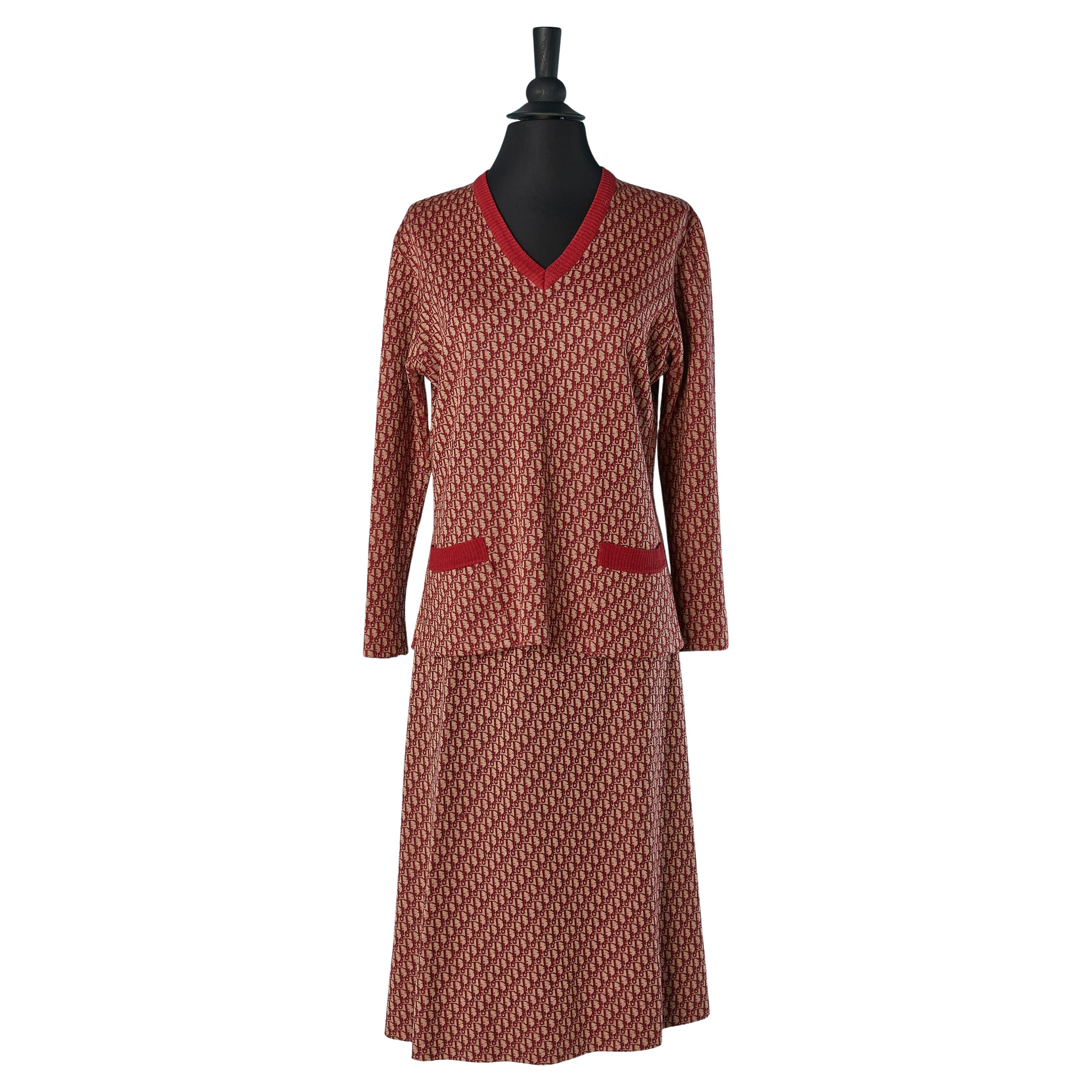 Wool jersey sweater and skirt ensemble with monogram CHRISTIAN DIOR Circa 1970