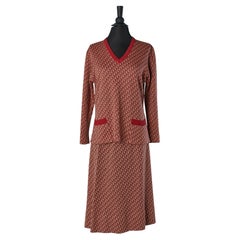 Conjunto de jersey de lana y falda con monograma CHRISTIAN DIOR Circa 1970