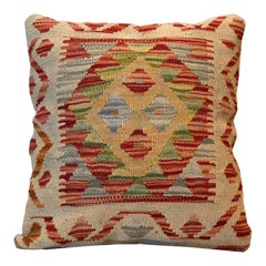 Wool Kilim Cushion Cover, Traditional Pillow Cover Handmade Beige