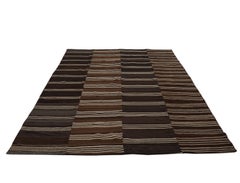 Wool Kilim in Brown Stripe, Handmade in Turkey