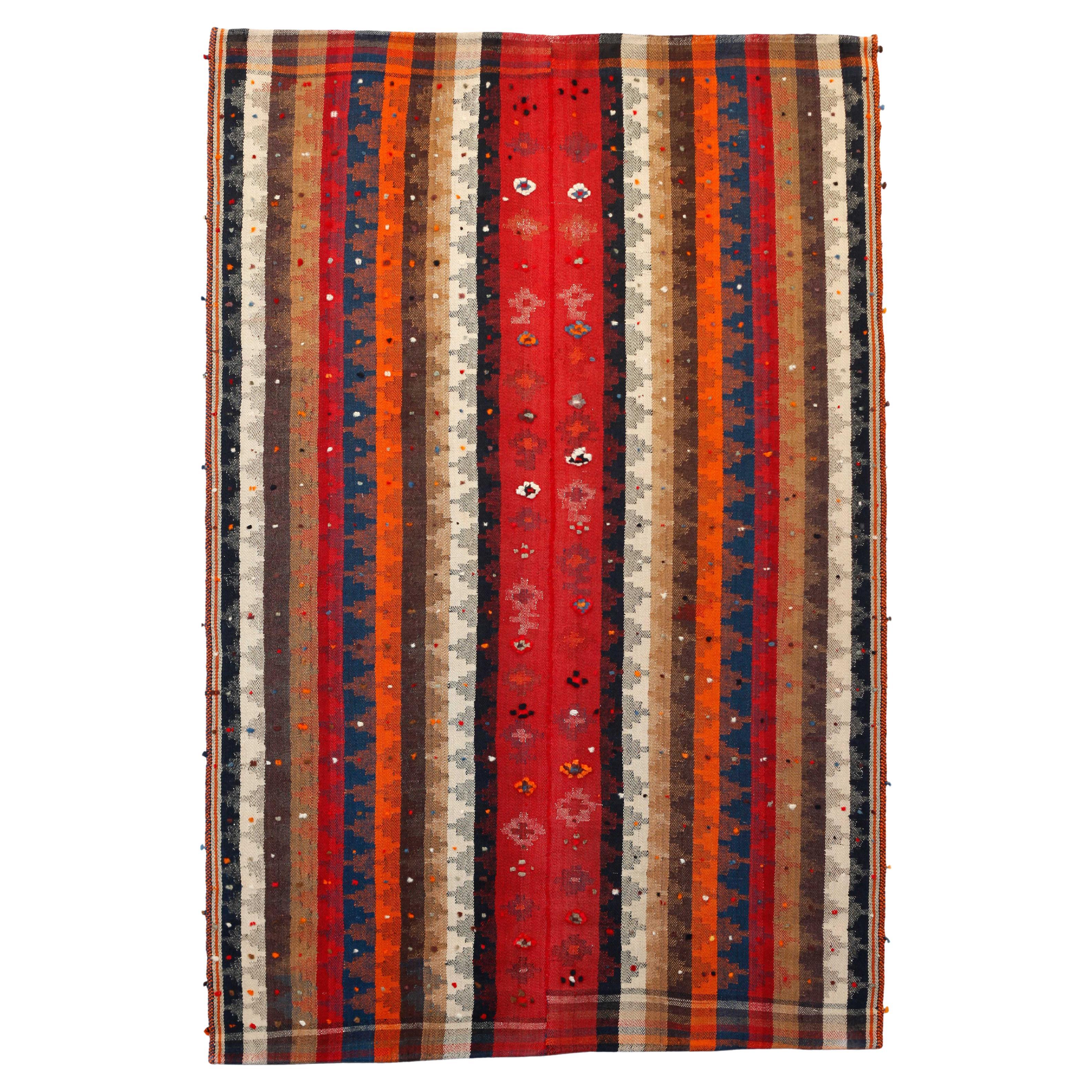 Wool Kilim Rug – 1980s, Geometric Design in Warm Red Tones, Handmade