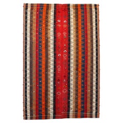 Alfombra Kilim de lana - Años 80, diseño geométrico en cálidos tonos rojos, hecha a mano