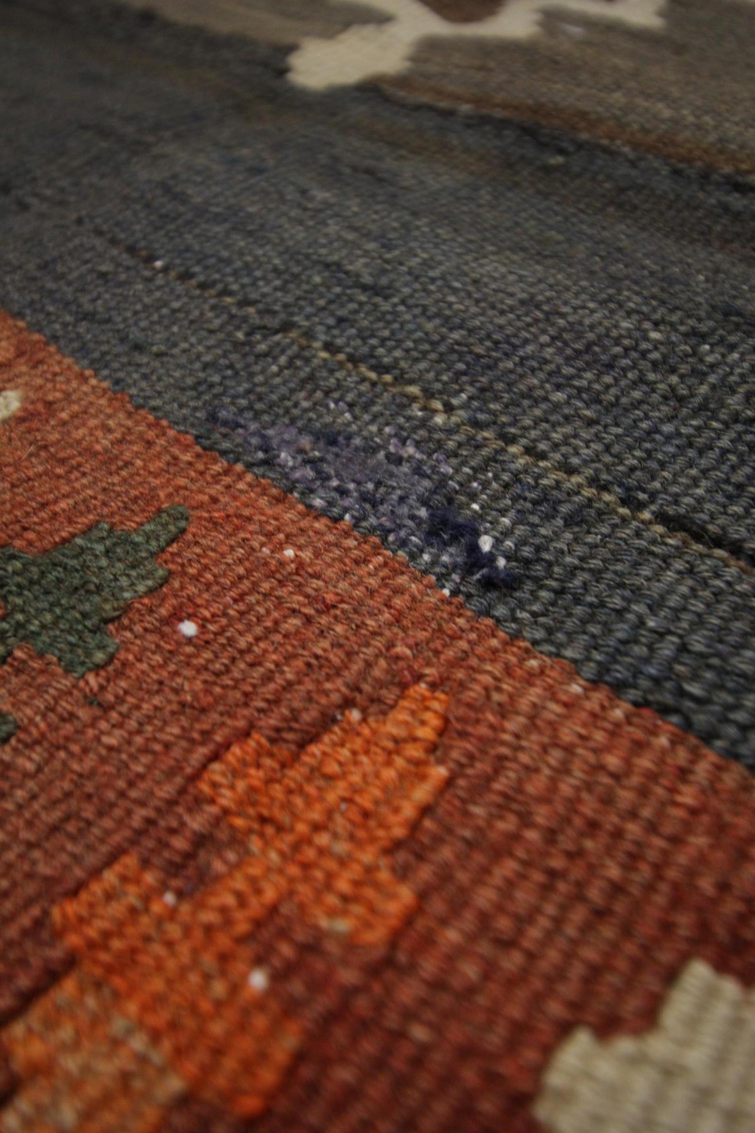 Wool Kilim Rug, Handmade Tribal Runner Carpet Vintage Brown Orange 3