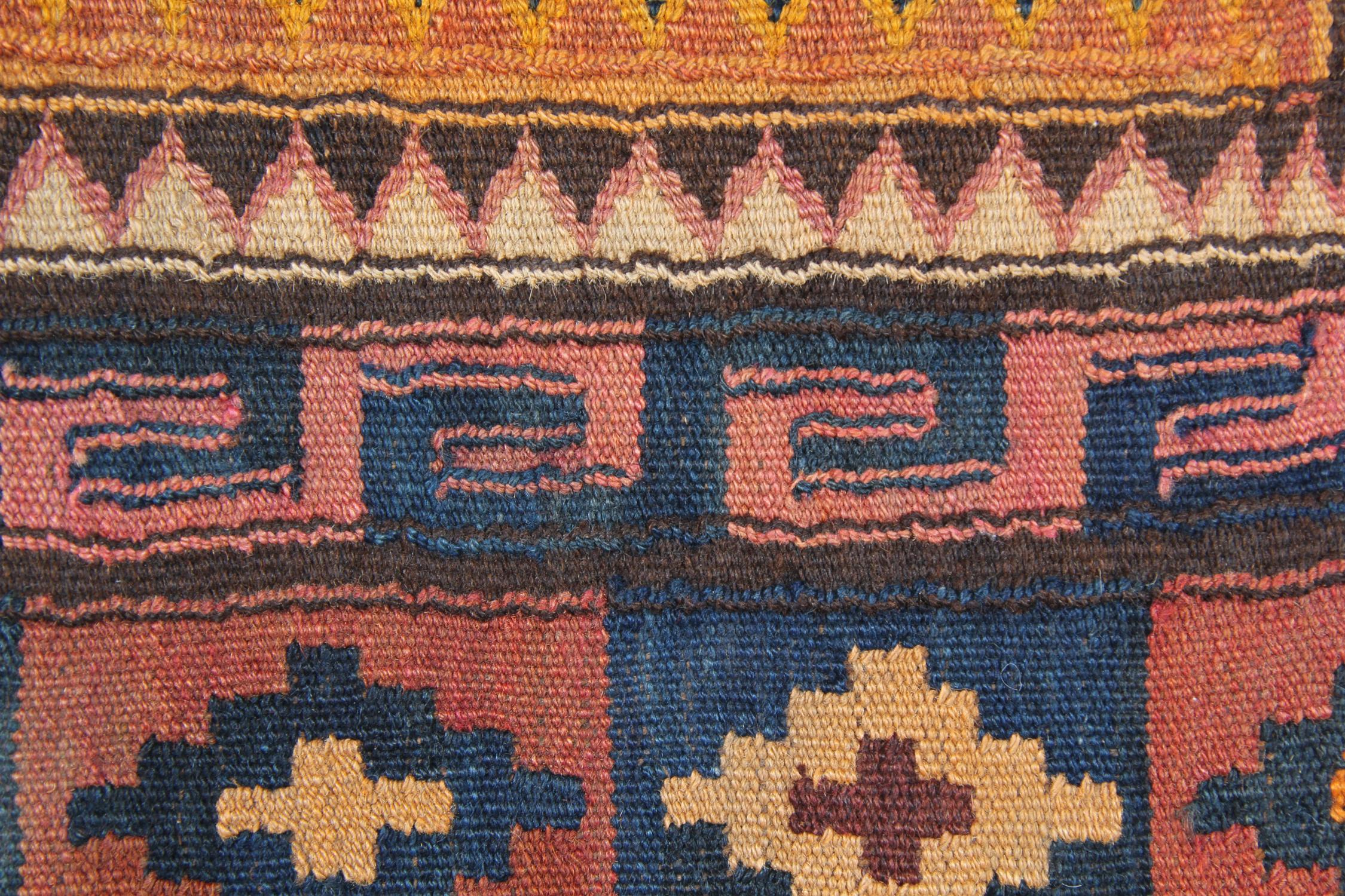 Wolle Kilim Teppiche Handgefertigt Orange Geometrisch Brown Kilims Wollteppich (Afghanisch) im Angebot