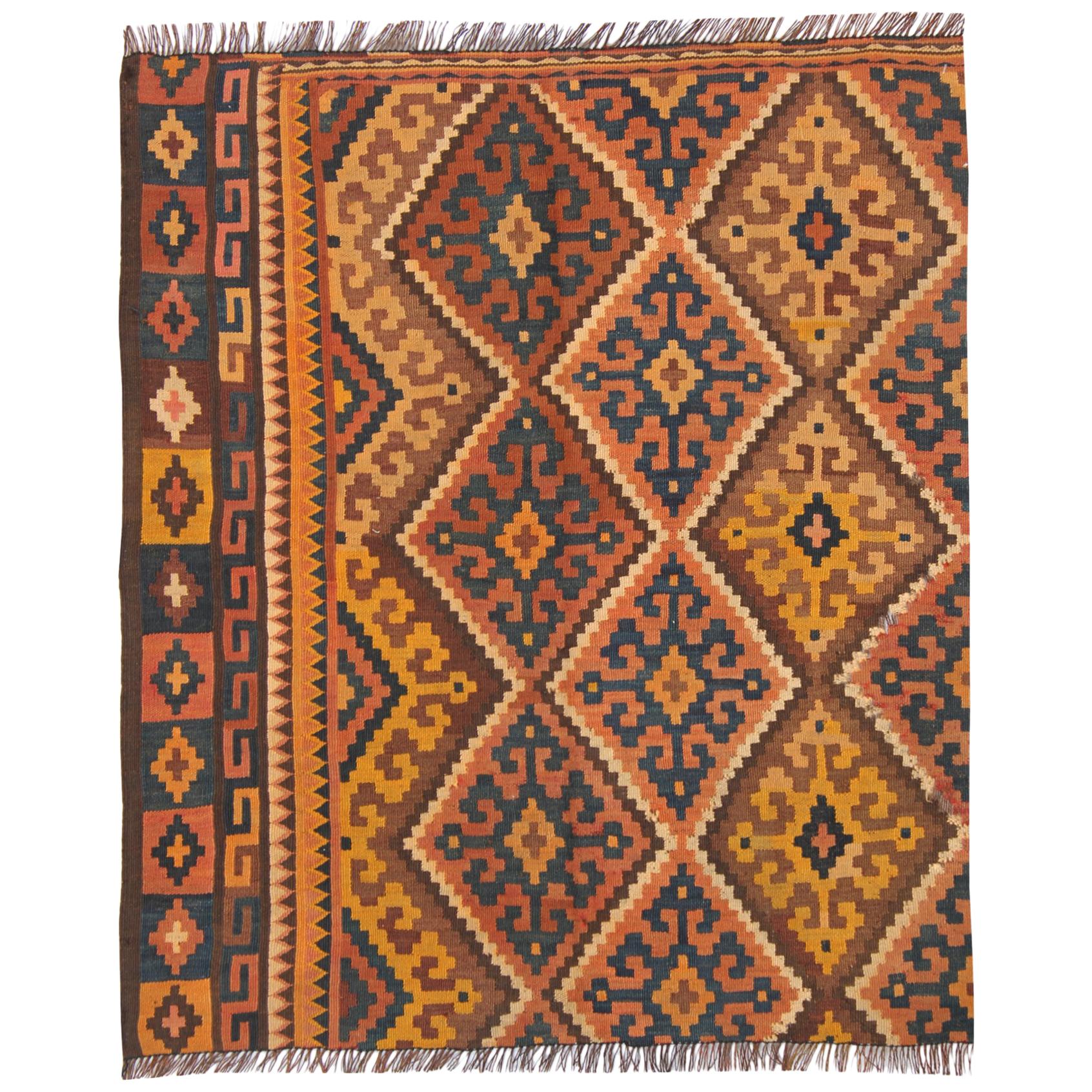 Tappeti Kilim in lana fatti a mano Arancione Geometrico Marrone Kilims Tappeto in lana